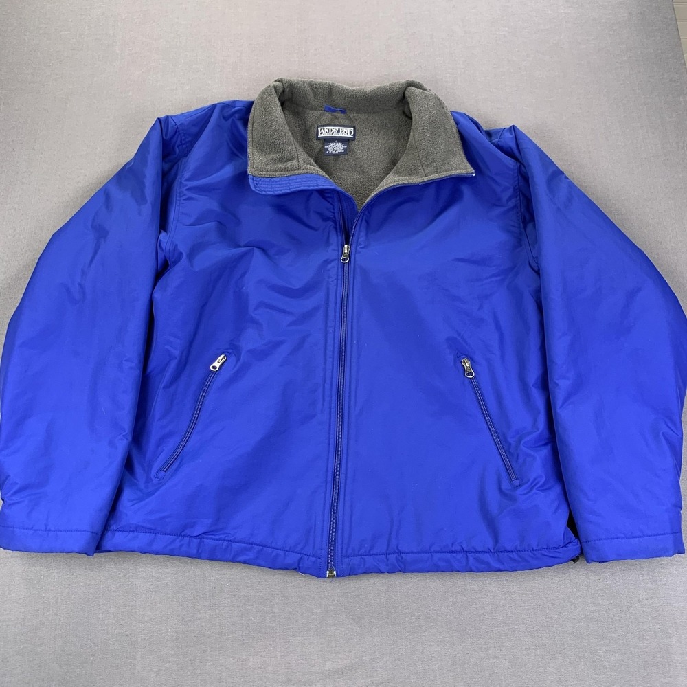 Lands End‎ Jacket Mens Large Blue Nylon Polartec Fleece Lined Full Zip Coat